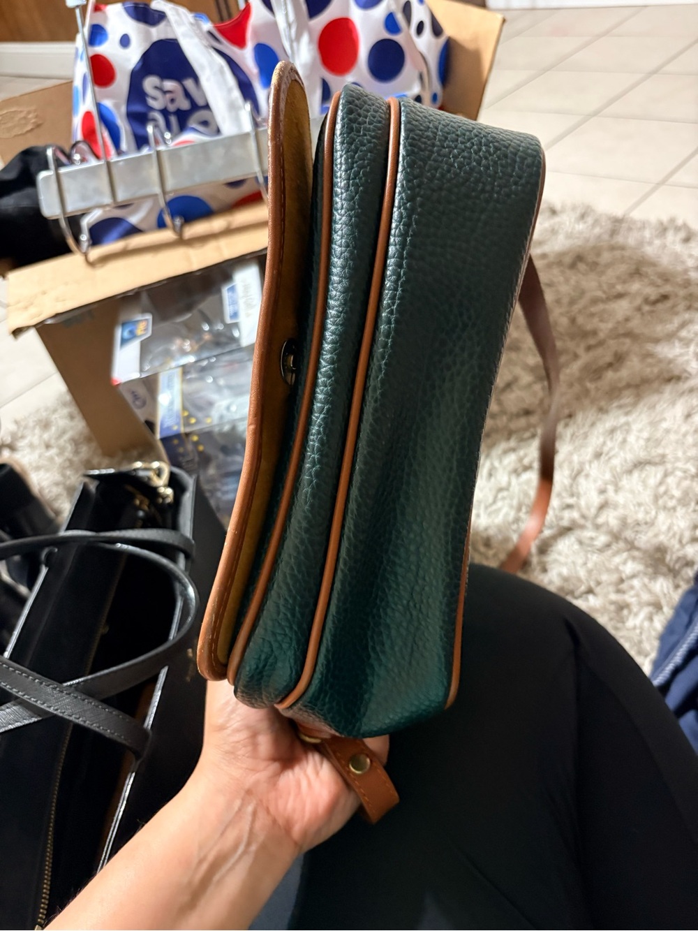 Dooney & Bourke Green Pebble Leather Crossbody with Tan Trim - Picture 3 of 4
